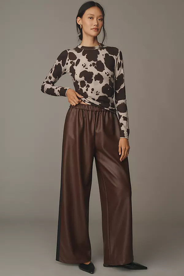 Maeve Faux Leather Pull-On Track Pants | Anthropologie (US)