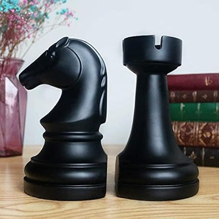 Decorative Bookends Chess Bookends, Black Book Ends Heavy Book Supports, Unique Bookends Decor for O | Amazon (US)
