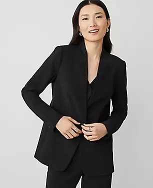 The Long Collarless Blazer in Fluid Crepe | Ann Taylor (US)