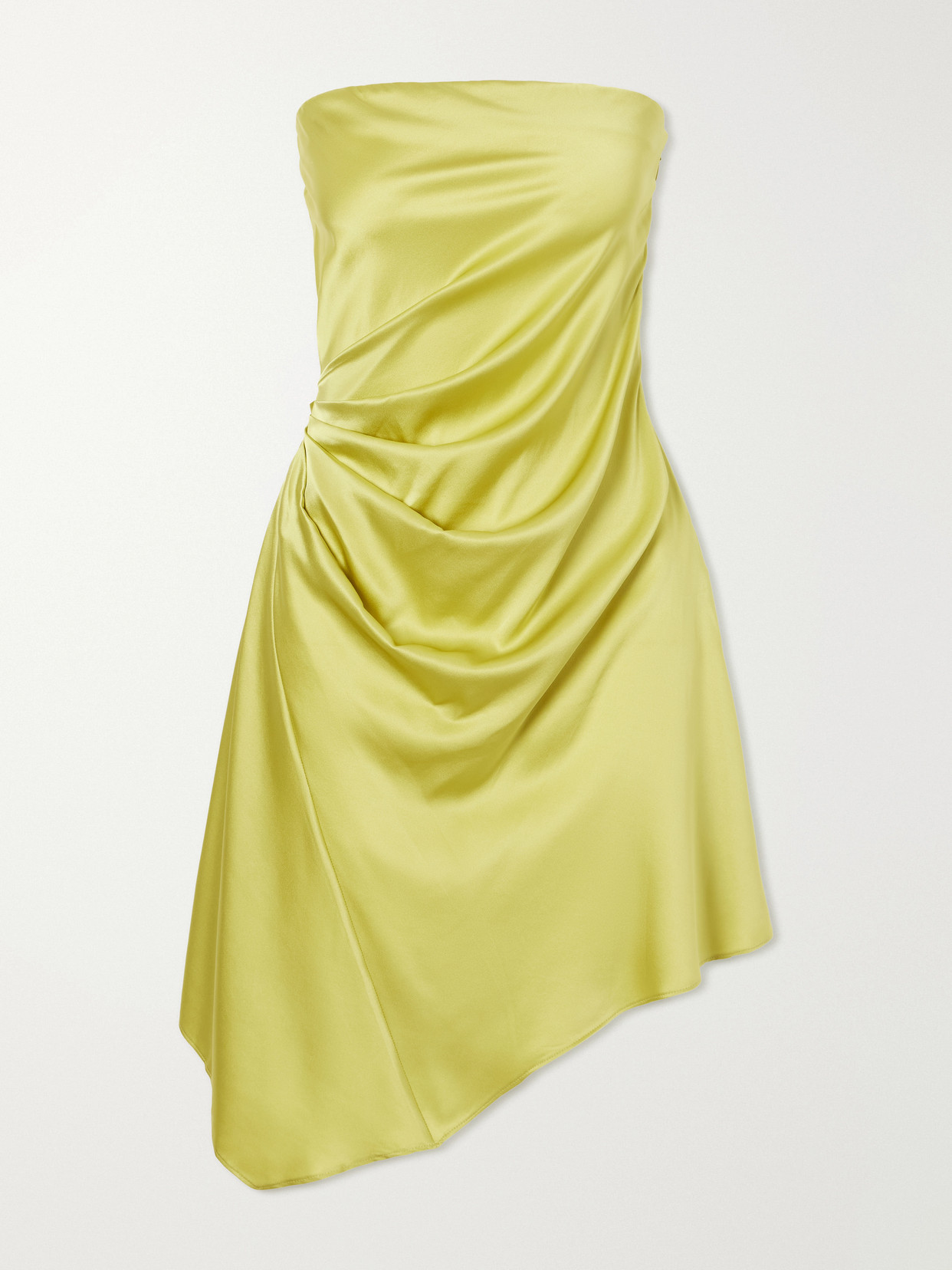STAUD - Adriana Ruched Silk-blend Satin Mini Dress - Yellow | NET-A-PORTER (US)