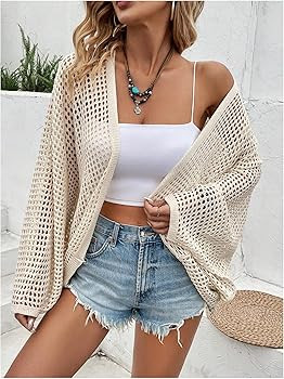 Verdusa Women's Oversized Summer Cardigan Lightweight Sweater Crochet Knit Beach Cover Up Spring ... | Amazon (US)