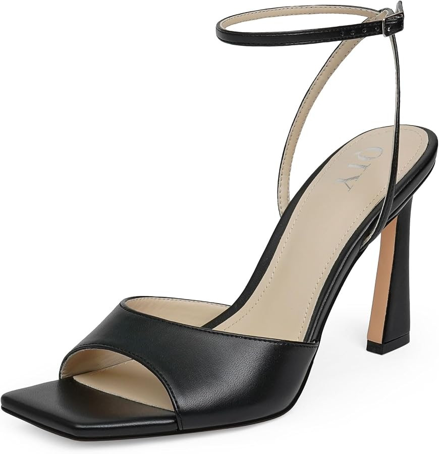 QIY Strappy Heels for Women Heeled Sandals Square Toe Heel Ankle Strap Stiletto Mesh High Heels D... | Amazon (US)