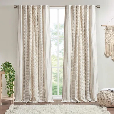100% Cotton SINGLE PANEL Curtain Tufted Chenille Stripe Geometric Print Mid-Century Look Rod Pocket Top Drape For Living Room, Privacy Window Treatmen | Wayfair North America