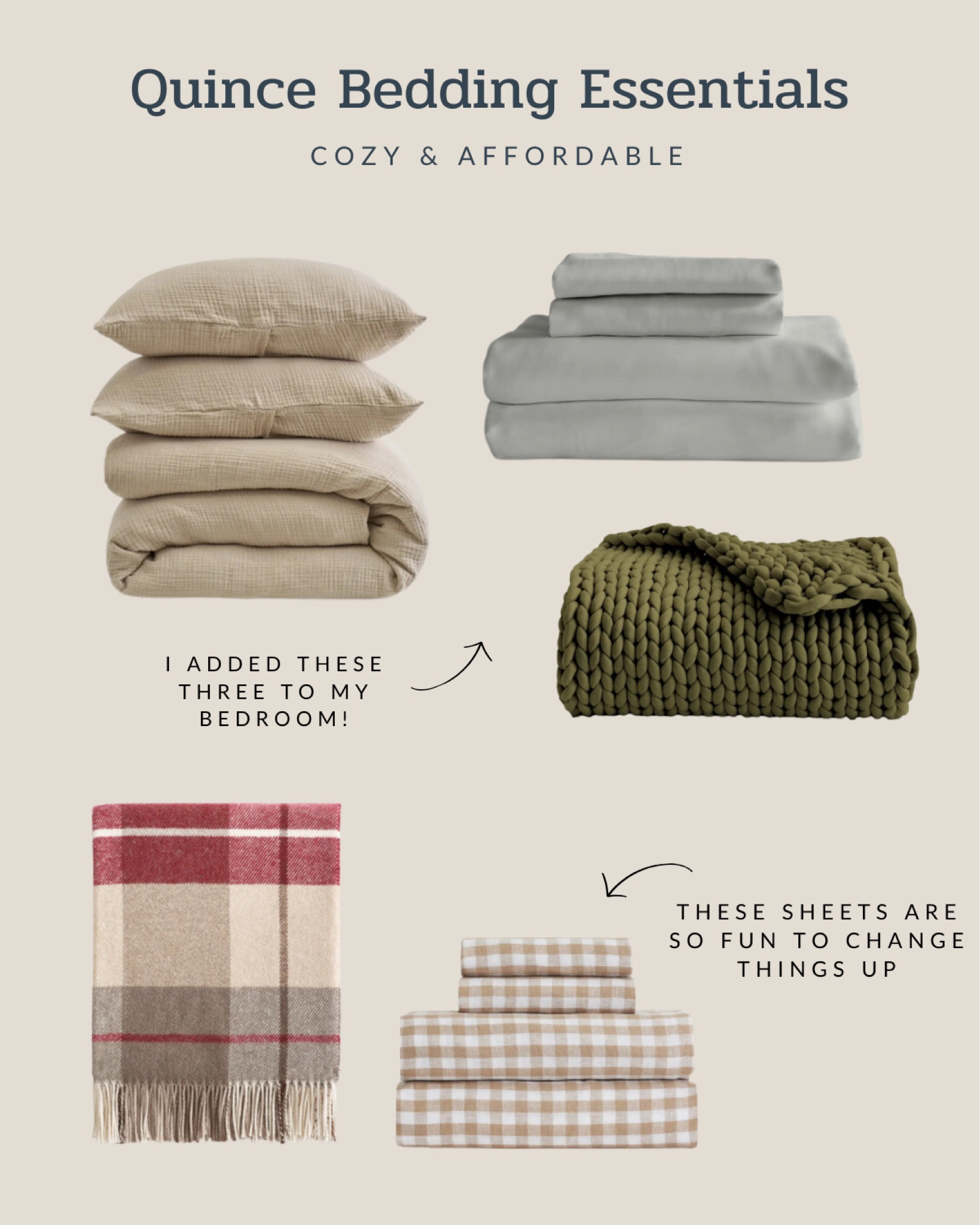 @onequince has the most luxurious bedding at affordable prices! I'm so excited about the three new pieces I picked up for our winter bedroom. The gingham sheets and plaid throw are also great buys if you want to add some pattern to your space. I can't get over how gorgeous their products are! #quincepartner

#LTKSeasonal #LTKHoliday #LTKHome