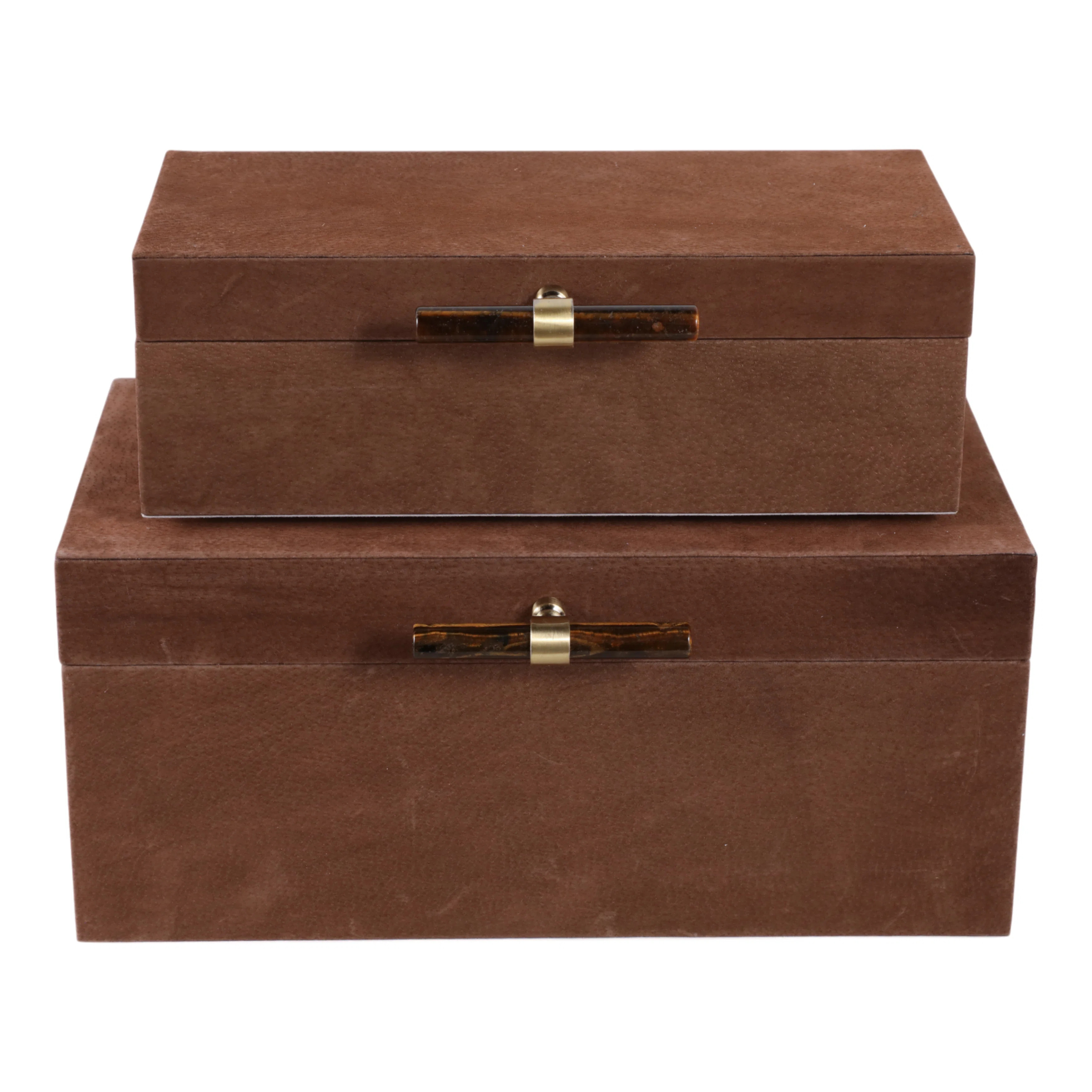 Decorative Retangular Suede Box With Lid For Home Decor - Decorative Accent Organizer For Jewelry, Keepsake, And Photos Storage - Set Of 2, 14", Brown | Wayfair North America