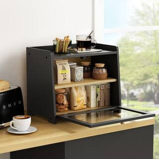1 Piece Black Wood Bread Box for Kitchen Countertop, Large Storage Container for Homemade Bread for Counter Corner | The Home Depot