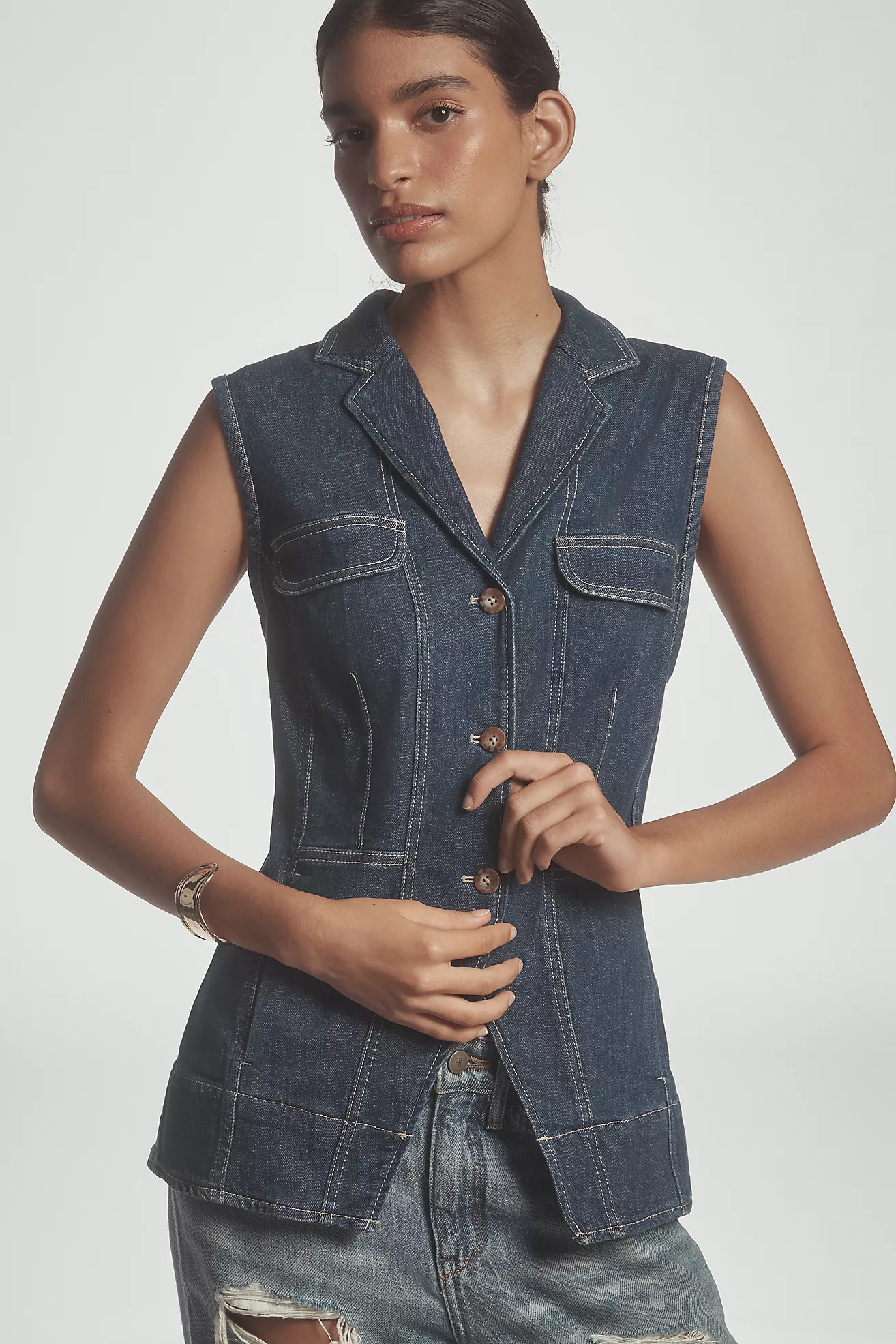 Pilcro Longline Denim Vest | Anthropologie (US)