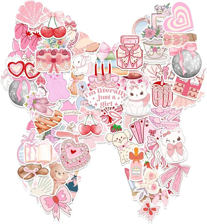 100pcs Coquette Stickers, 100 Styles Pink Asthetic Coquette Stickers for Water Bottle Kindle Lapt... | Amazon (US)