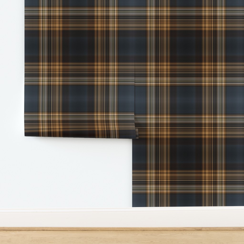 Dark Blue and Brown Fine Line Plaid - Large Scale for Wallpaper and Home Decor Wallpaper bynorthe... | Spoonflower