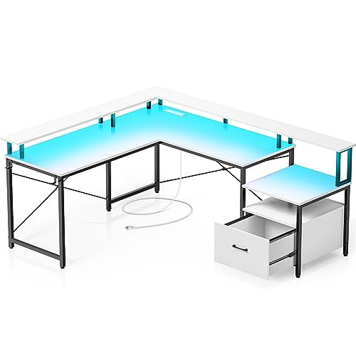 Rolanstar Computer Desk with File Drawer, 68" L Shaped Desk with Power Outlet & LED Strip, L Shaped  | Amazon (US)