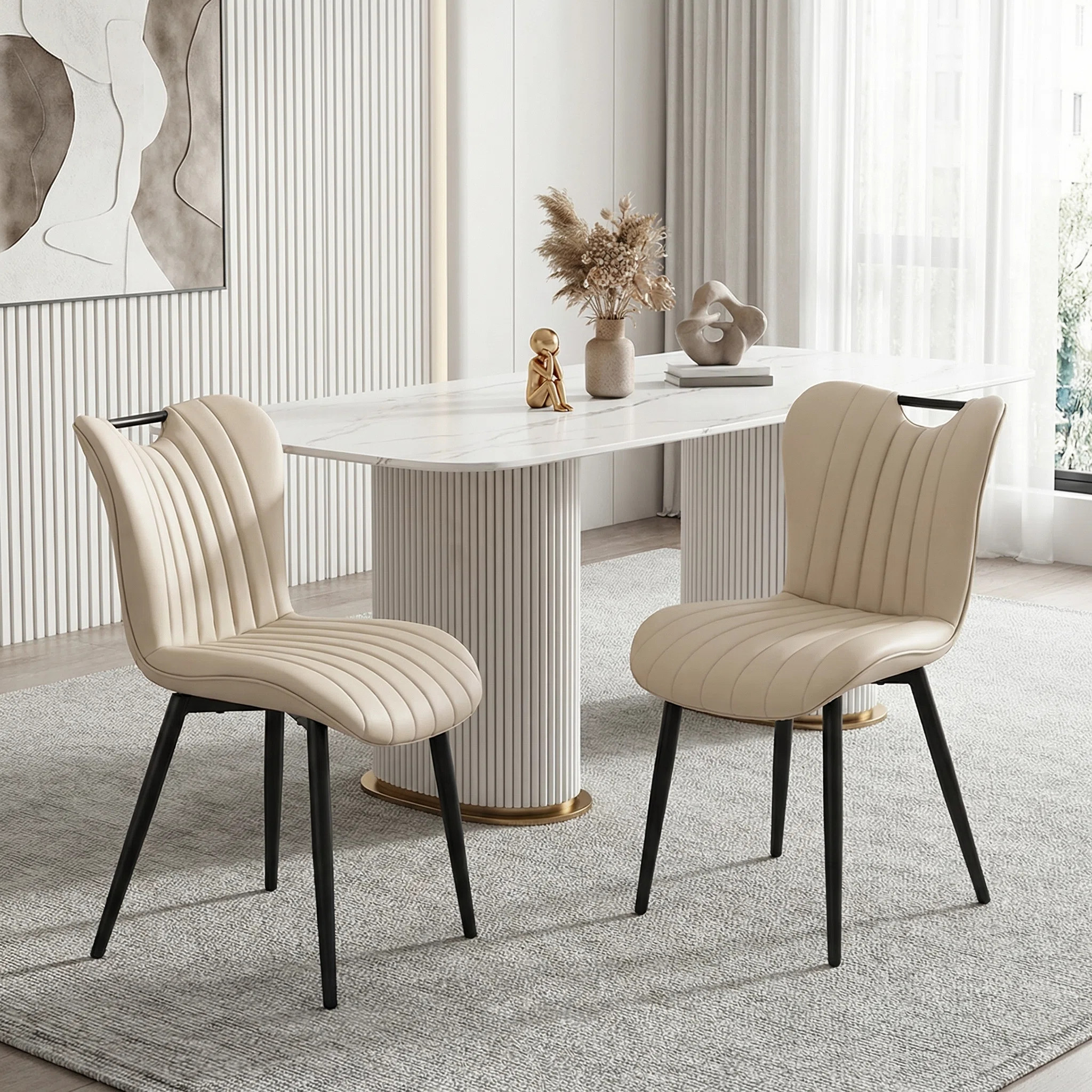 Modern Quilted Leather Upholstered Dining Chairs Wingback Luxury Side Chairs With Metal Legs | Wayfair North America