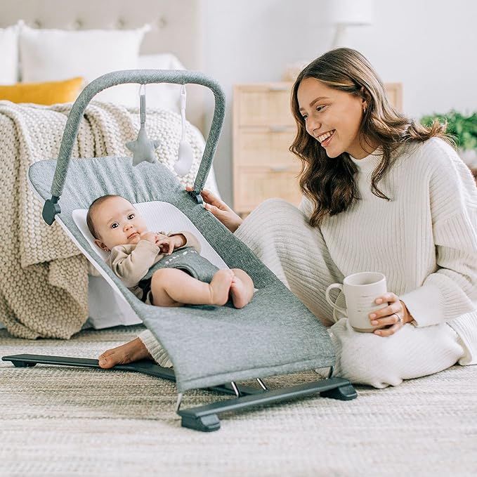 Baby Delight Alpine Deluxe Portable Bouncer, Infant, 0 – 6 months, Charcoal Tweed | Amazon (US)