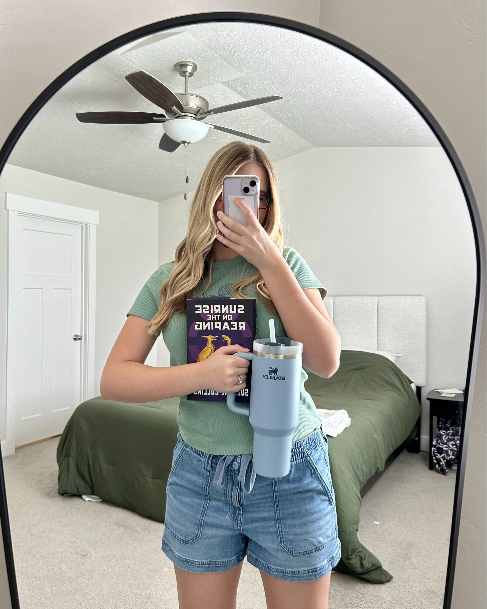 A cute summer outfit 💟🍨 Here’s my DOB of the day! Drink - ice cold water in my Stanley. Outfit - The cutest gelato shirt paired with comfy shorts, both from American Eagle. (These shorts in my pic are from last season, so I linked similar.) Book - Sunrise on the Reaping by Suzanne Collins. 

#LTKSummerEdit #LTKSaleAlert #LTKFindsUnder50