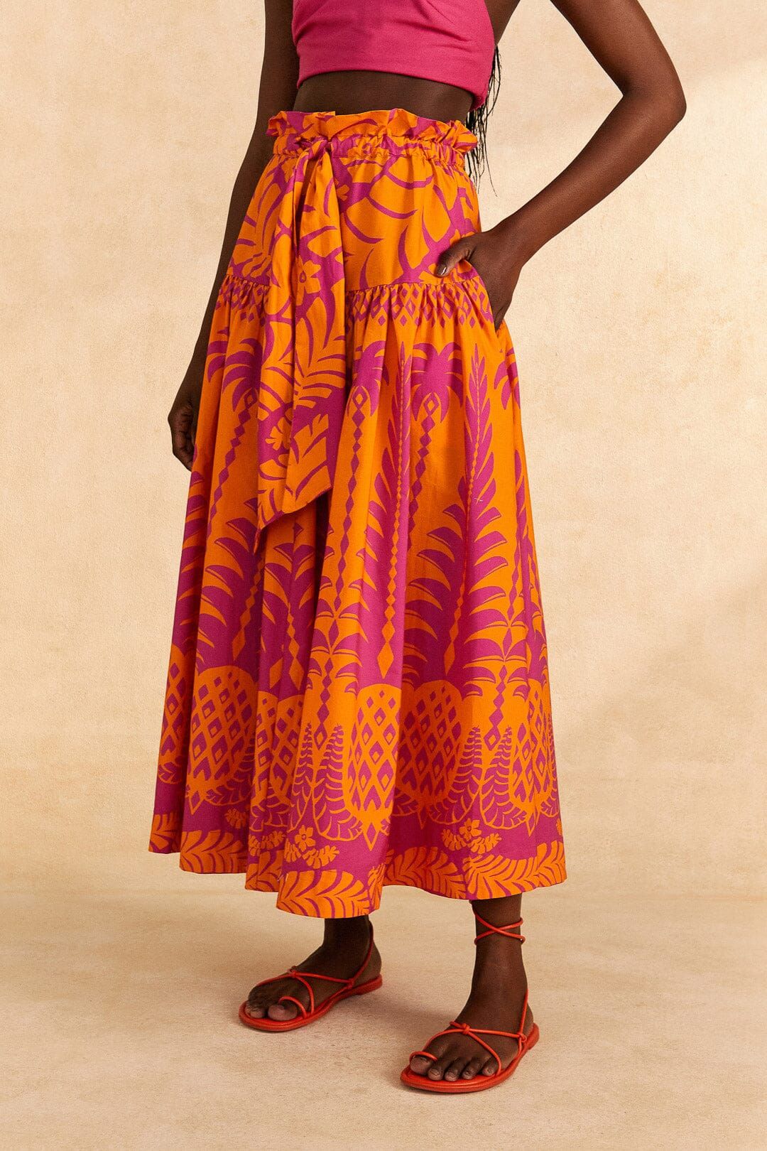 Orange Pineapple Love Organic Cotton Maxi Skirt | FarmRio