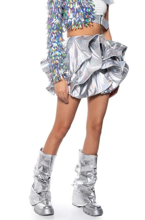 IN FULL BLOOM RUFFLED METALLIC MINI SKIRT | AKIRA