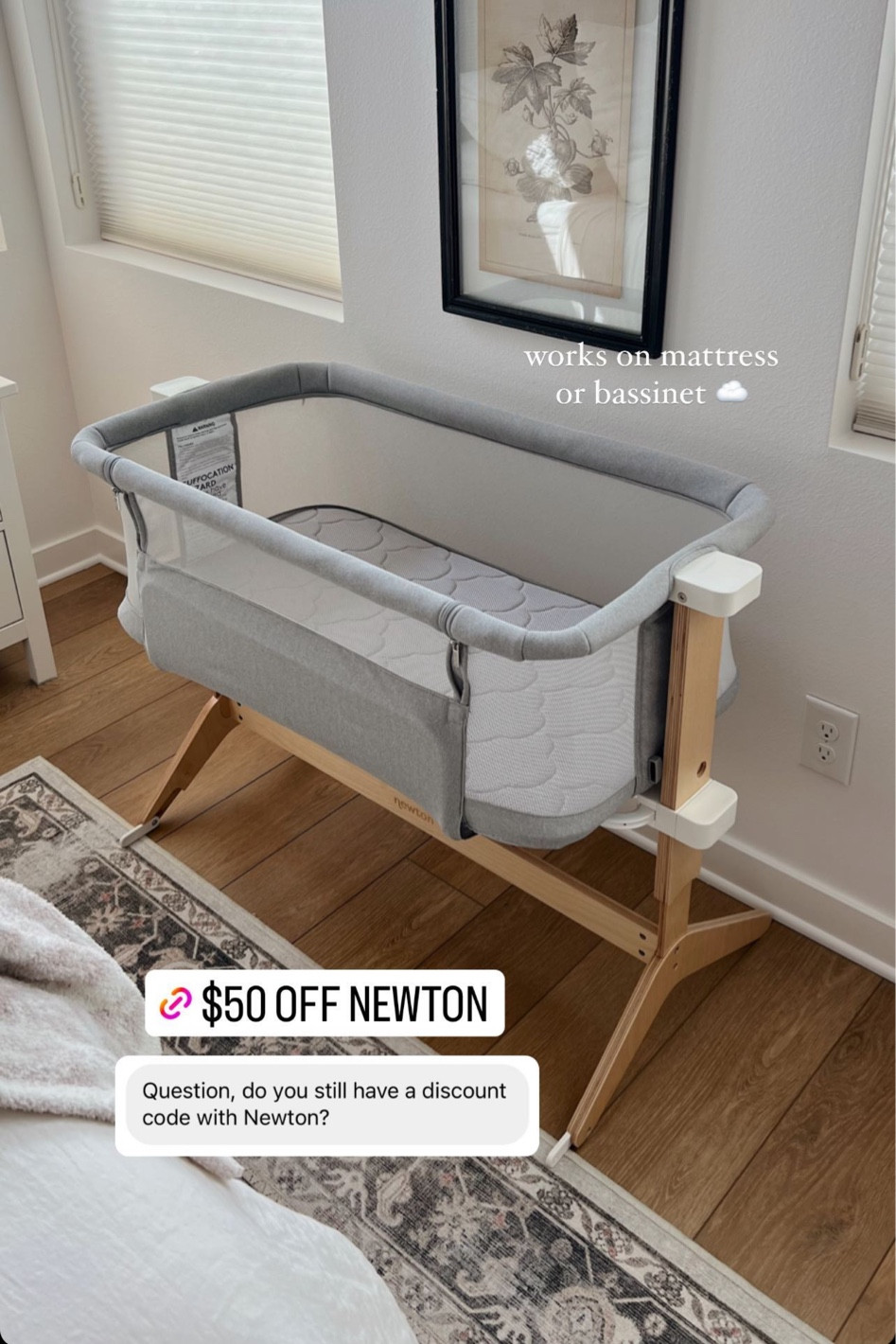 BRESHEPPARD for $50 off cart at newton baby! Either mattress or bassinet - but only works on the cart. You could check out twice and apply it each time tho!

#LTKbaby #LTKbump #LTKsalealert