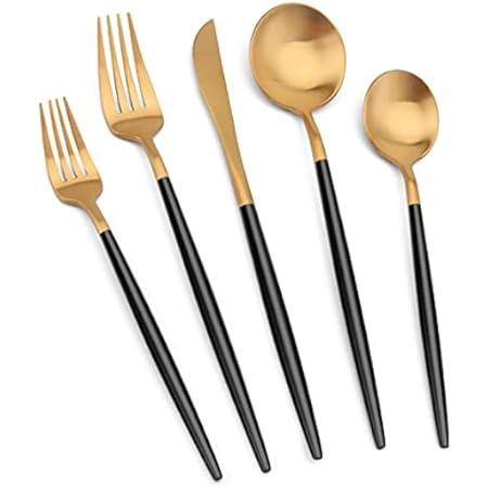 Matte Gold Silverware Set With Black Handle, LAZAHOME Stainless Steel Flatware Cutlery Set Service f | Amazon (US)