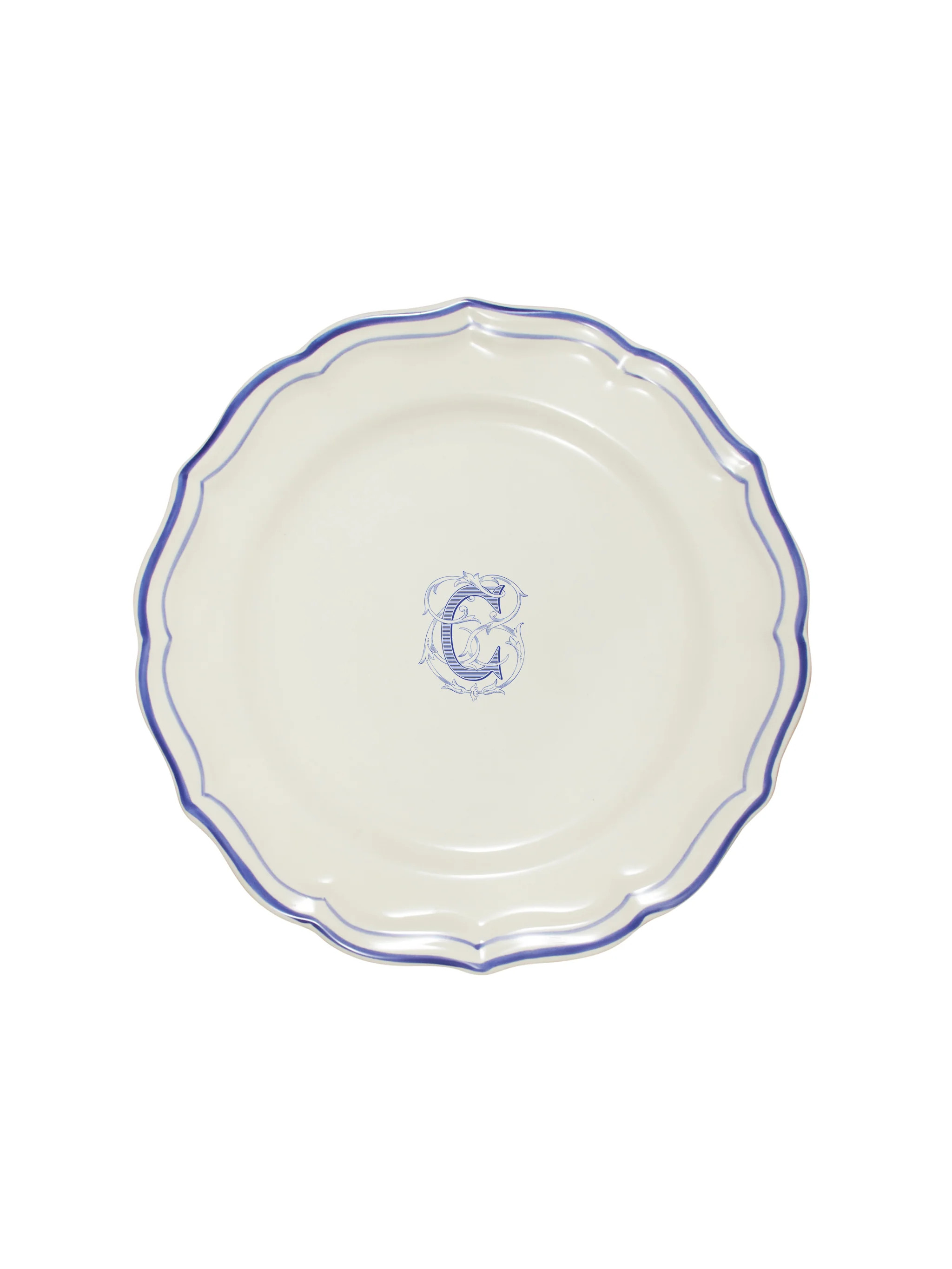 Gien Filet Blue Monogram Dinner Plate | Weston Table