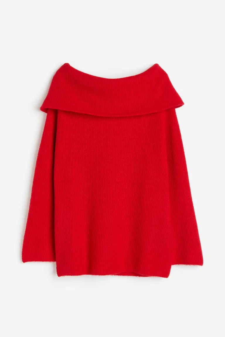 Rib-knit Off-the-shoulder Sweater - Red - Ladies | H&M US | H&M (US + CA)