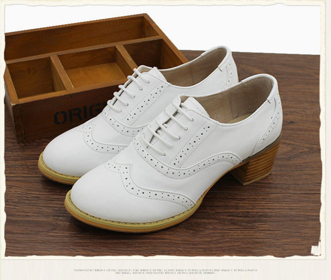 Women Leather Shoes, Leather 5cm Heel Oxfords Shoes, Closed Shoes, White Shoes, Handmade Shoes,br... | Etsy (UK)