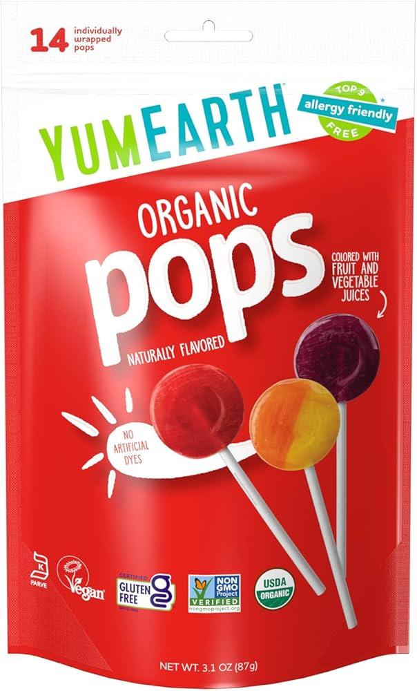 Amazon.com : YumEarth Organic Pops Variety Pack, 14 Fruit Flavored Favorites Lollipops, Allergy F... | Amazon (US)