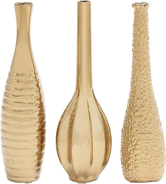 Deco 79 Glam Ceramic Vase, Set of 3, 12", 12", 12"H, Gold | Amazon (US)