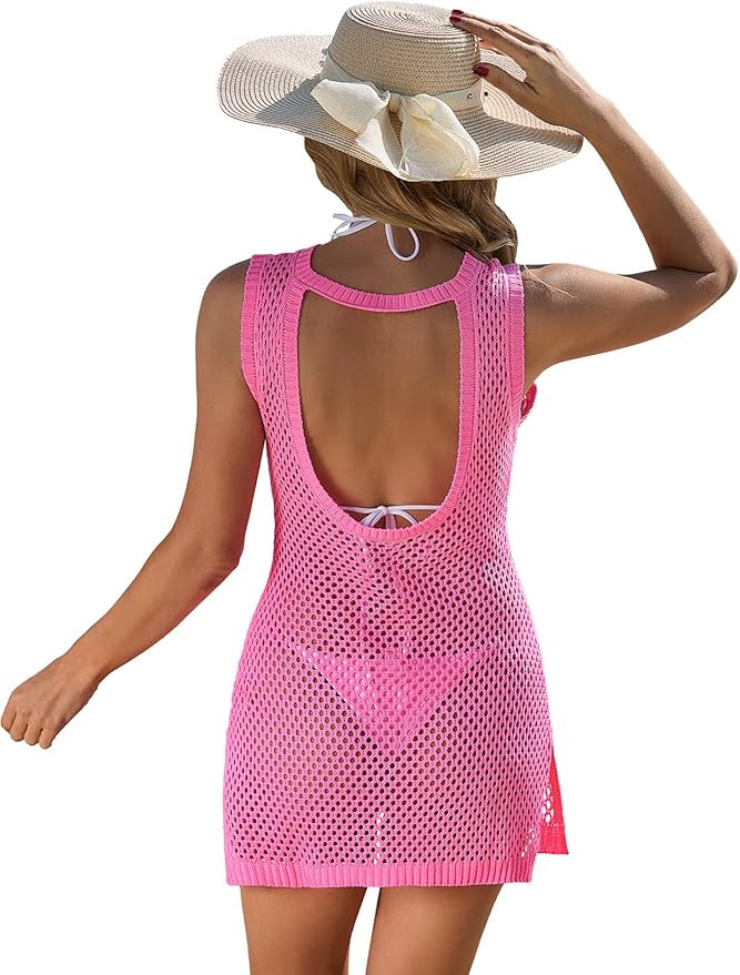 FAIRY SEASON Swimsuit Coverup for Women Knit Crochet Hollow Out Backless Beach Dress 2026 Bikini ... | Amazon (US)