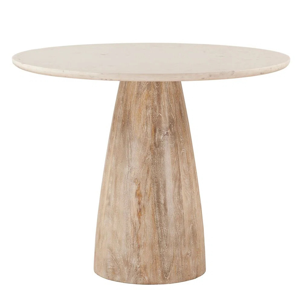 Evylene Round Marble Top Solid Wood Base Dining Table | Wayfair North America