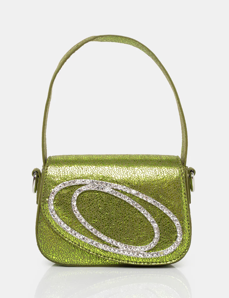 The Tonic Cracked Lime Pu Diamante Mini Grab Bag | Public Desire