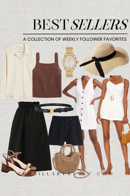 Weekly Best Sellers Fashion: women’s clothing from Nordstrom, Target, Amazon, J.Crew. White summer dress, romper, sun hat, gold, watch, handbag, skirt, shorts, top, heels.

#LTKSeasonal #LTKStyleTip #LTKTravel