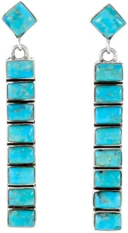 Turquoise Earrings 925 Sterling Silver & Genuine Gemstones (Choose Color) | Amazon (US)