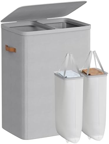 SONGMICS Laundry Basket, 44.9 Gal. Laundry Hamper, 2 Compartments, Easy Assembly, with Lid and Ha... | Amazon (US)