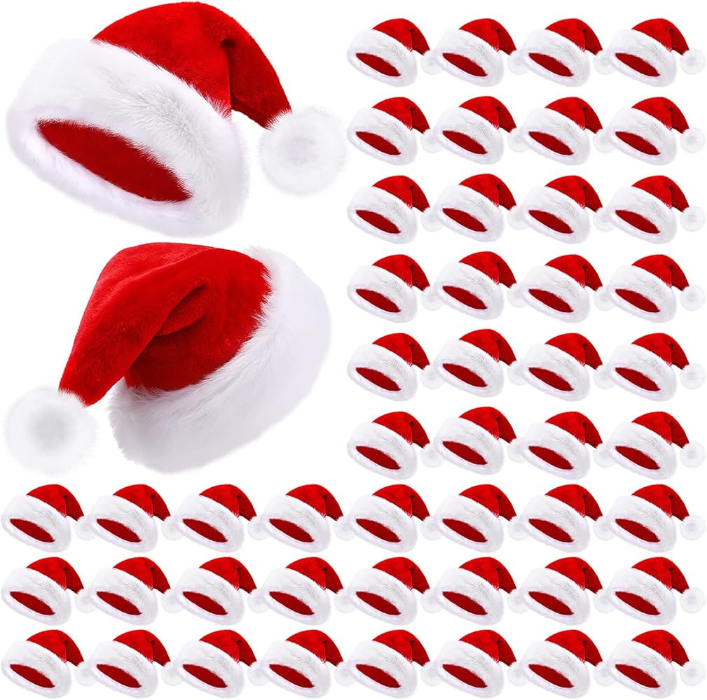 Vicenpal 50 Pcs Santa Hat Bulk Christmas Hat Plush Velvet Party Hat for Men Women Christmas Party... | Amazon (US)