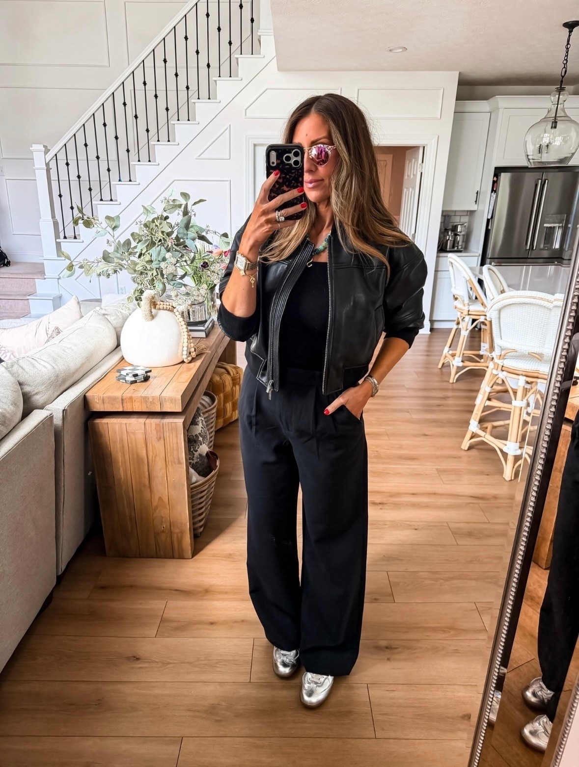 Elevate your everyday style with this chic black leather jacket and wide-leg pants outfit. Perfect for casual outings or weekend errands, this ensemble blends comfort with modern sophistication. Pair with sneakers or heels for versatile, on-the-go looks that never compromise on style.

black leather jacket, wide-leg pants, casual outfit, everyday style, chic outfit, modern fashion, versatile outfit, weekend outfit, themominstyle

#LTKootd #LTKSeasonal #LTKOver40