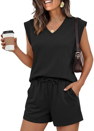 ANRABESS Womens 2 Piece Short Sets 2026 Summer Casual Cap Sleeve Shirts Matching Lounge Outfits T... | Amazon (US)