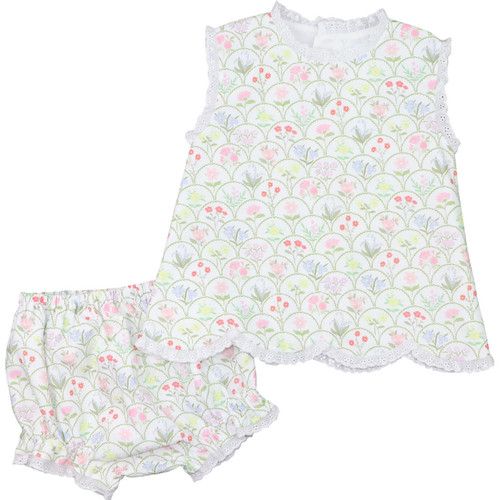 Garden Print Scalloped Eyelet Diaper Set - Shipping Early March | Cecil and Lou