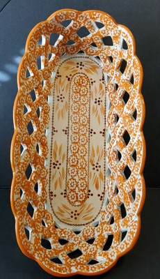 Temp-tations Ceramic Old World Bread Dish Basket Orange Hand Painted | eBay US