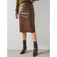 Mango Croc-Effect Midi-Skirt - Brown | Very (UK)