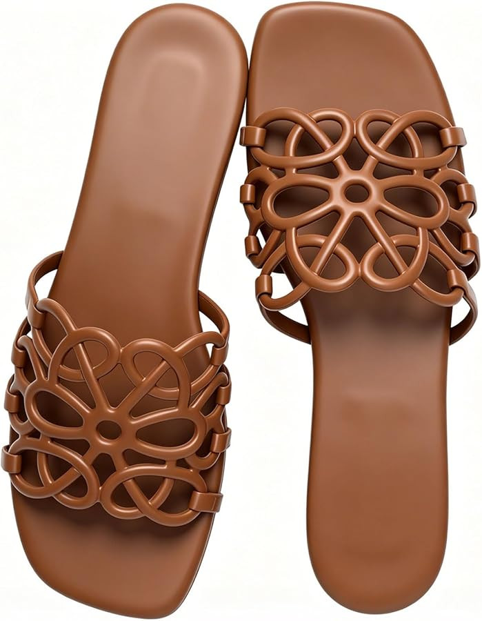 Flat Sandals for Women Slip on Sandals 2026 Square Open Toe Slides for Summer Comfortable Slipper... | Amazon (US)