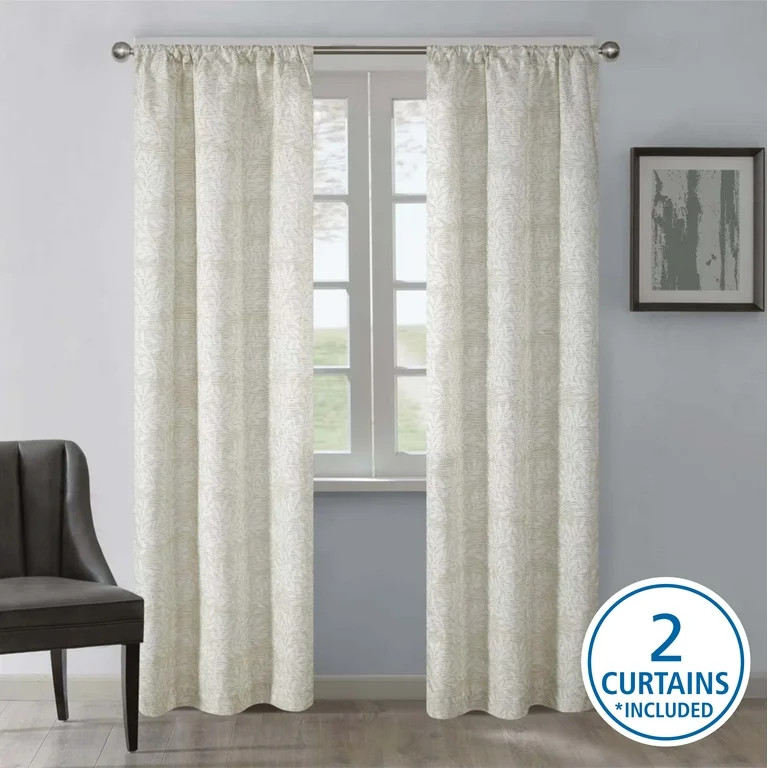 Mainstays Jacquard Blackout Panel Pair, Set of 2 Curtains, Beige Botanical, 37" W x 84" L | Walmart (US)