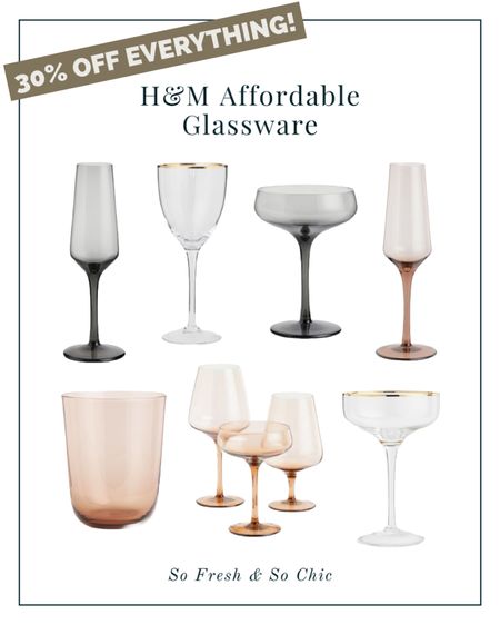 Affordable drink ware sale!
-
H&M sale - holiday dinner party table setting - champagne flute - champagne coupe - gold rimmed glassware - smoky black glass - smoky brown glass - wine glasses -  bff gifts - gifts for her 

#LTKSeasonal #LTKCyberweek #LTKhome