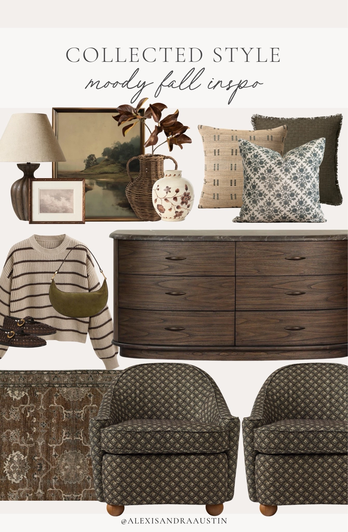 Moody home and lifestyle details! I love the transition to classic wood tones, cozy outfits, and seasonal touches for the fall season.

Home finds, neutral home inspo, collected style, fall fashion details, neutral wood tones, dark and moody, seasonal style, living room refresh, fall refresh, cozy accent chair, cozy throw pillow, fall decor details, moody area rug, vintage style area rug, Abercrombie and Fitch, Pottery Barn style, shop the look!

#LTKSeasonal #LTKHome