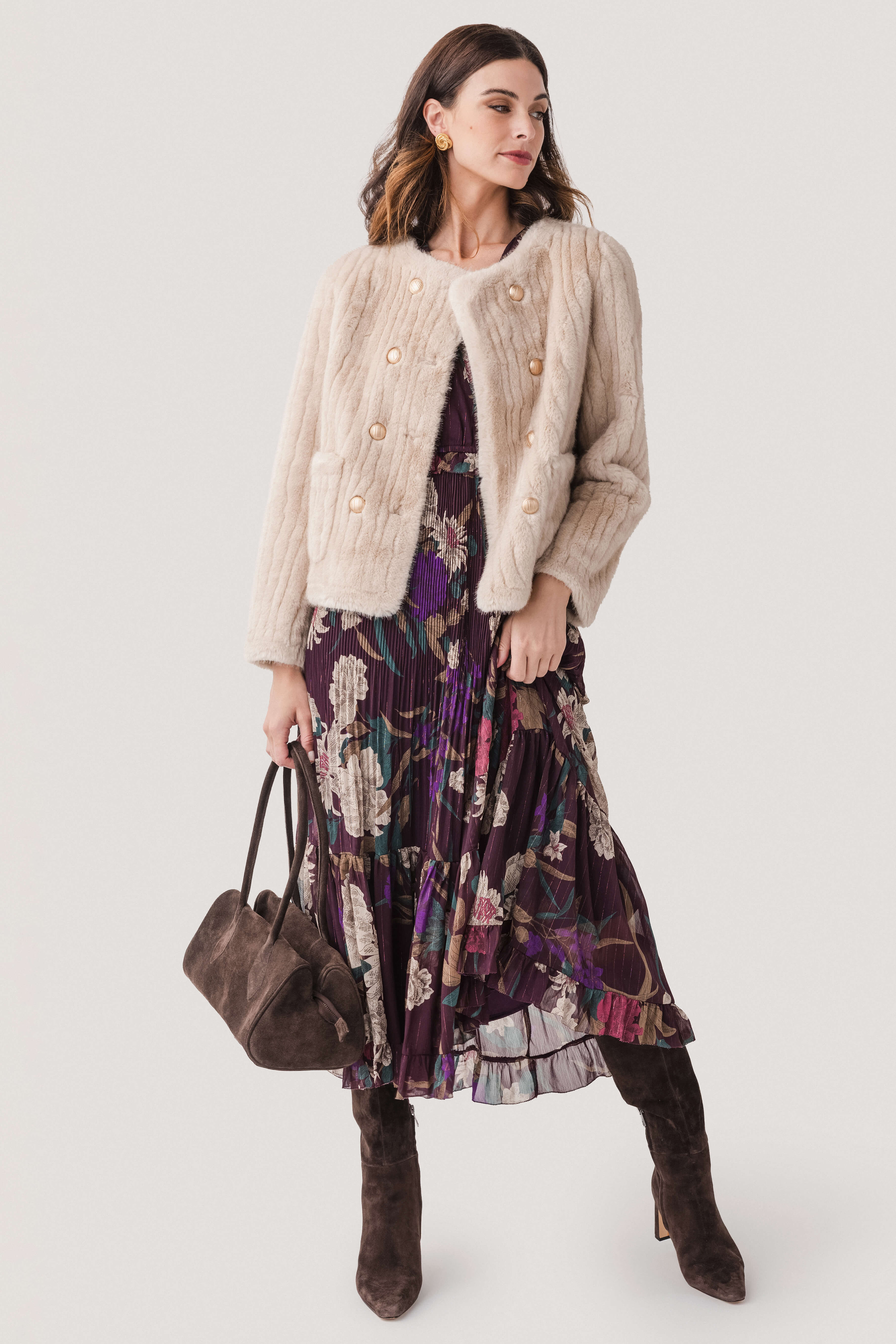 Current Air Floral Surplice Pleated Maxi Dress | Social Threads