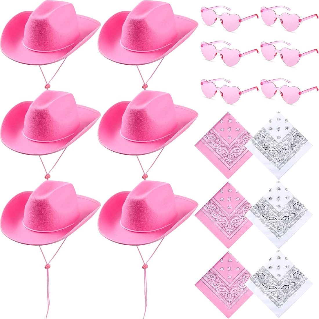 6 Sets Cowboy Hat Heart Shape Sunglasses and Cowboy Bandanas, Cow Girl Hat Rimless Transparent He... | Amazon (US)