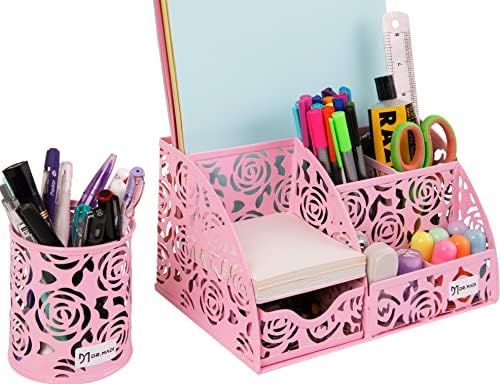 Dr. Madi Pink Rose Desk Supplies Organizer Caddy + Pen Holder - Metal Desktop Organizer for Girls... | Amazon (US)