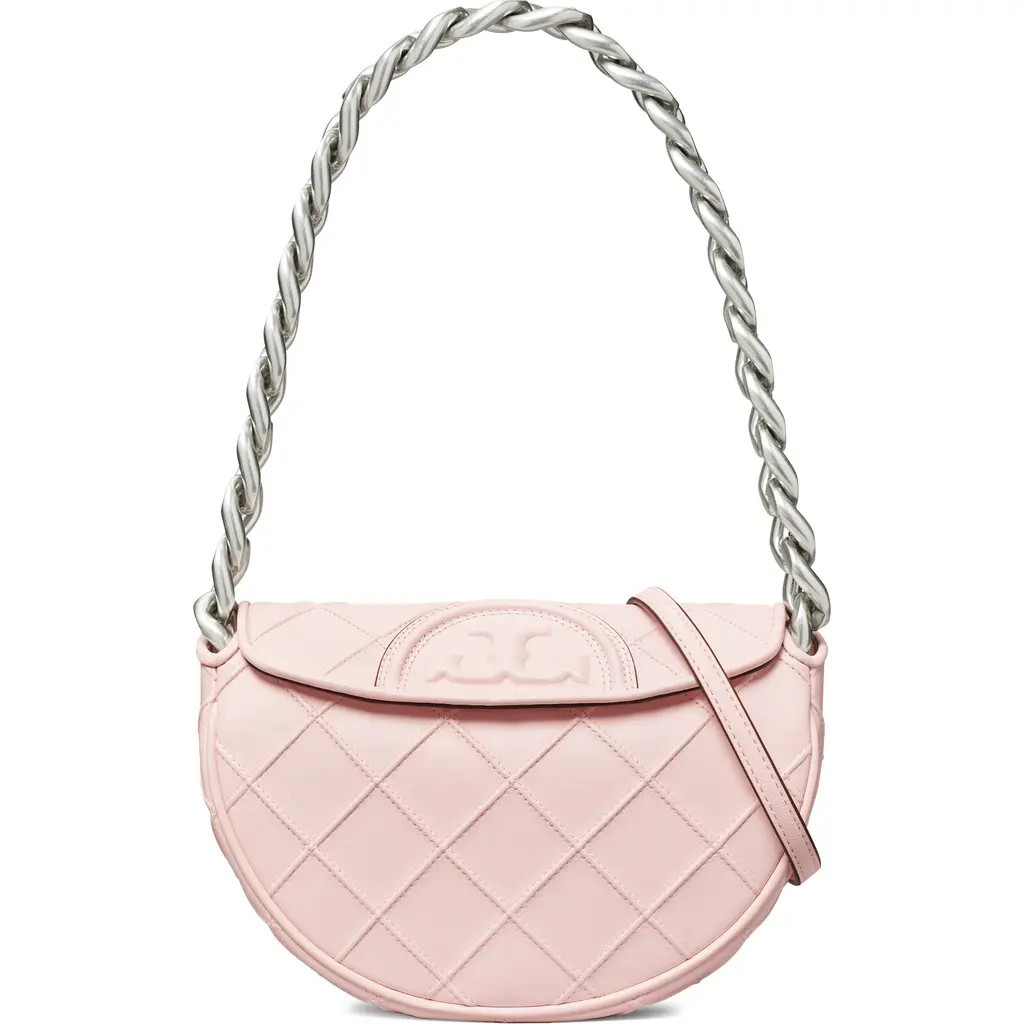 Tory Burch Mini Fleming Soft Crescent Shoulder Bag in Pale Pink at Nordstrom | Nordstrom