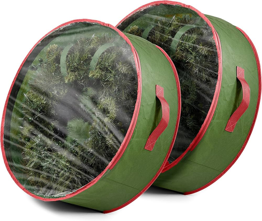 ZOBER Christmas Wreath Storage Container - 24 Inch Wreath Storage Bag - Dual Zippered Wreath Bag ... | Amazon (US)
