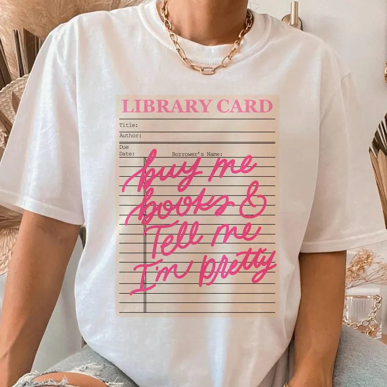 Library Card Buy Me Books and Tell Me I’m Pretty Pink Lettering DTF Transfer Library Card Art D... | Etsy (US)