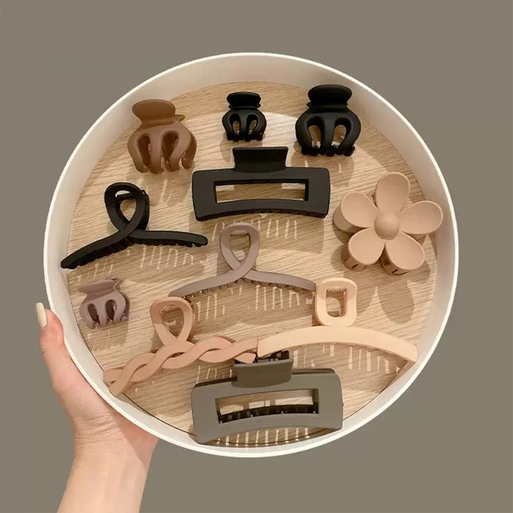 11pcs/Set Ladies' Black Khaki Solid Color Hair Claw Clips Suitable For Daily Use Casual | SHEIN