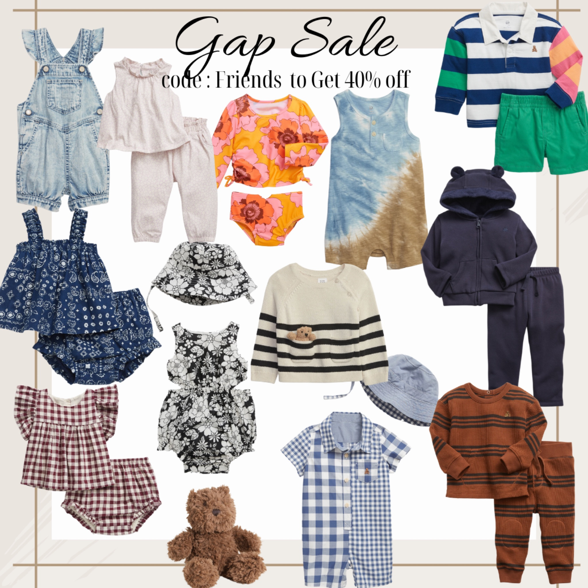 Gap for Baby. These are some of my favorite that I picked out online that will be going in my cart! I add some baby boy things in there too. I always feel as if it’s hard to find cute baby boy outfits when I go shopping for my friends baby’s. Use code FRIENDS to get 40% off. #baby #babyboy #babygirl #babyoutfit #sale 

#LTKFind #LTKkids #LTKbaby
